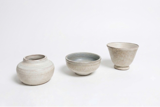 Three handmade ceramic vessels